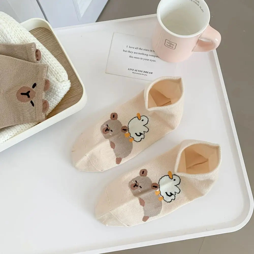 Cotton Capybara Socks Breathable Soft Japanese Casual Hosiery Coffee Cartoon Mid-tube Socks Women