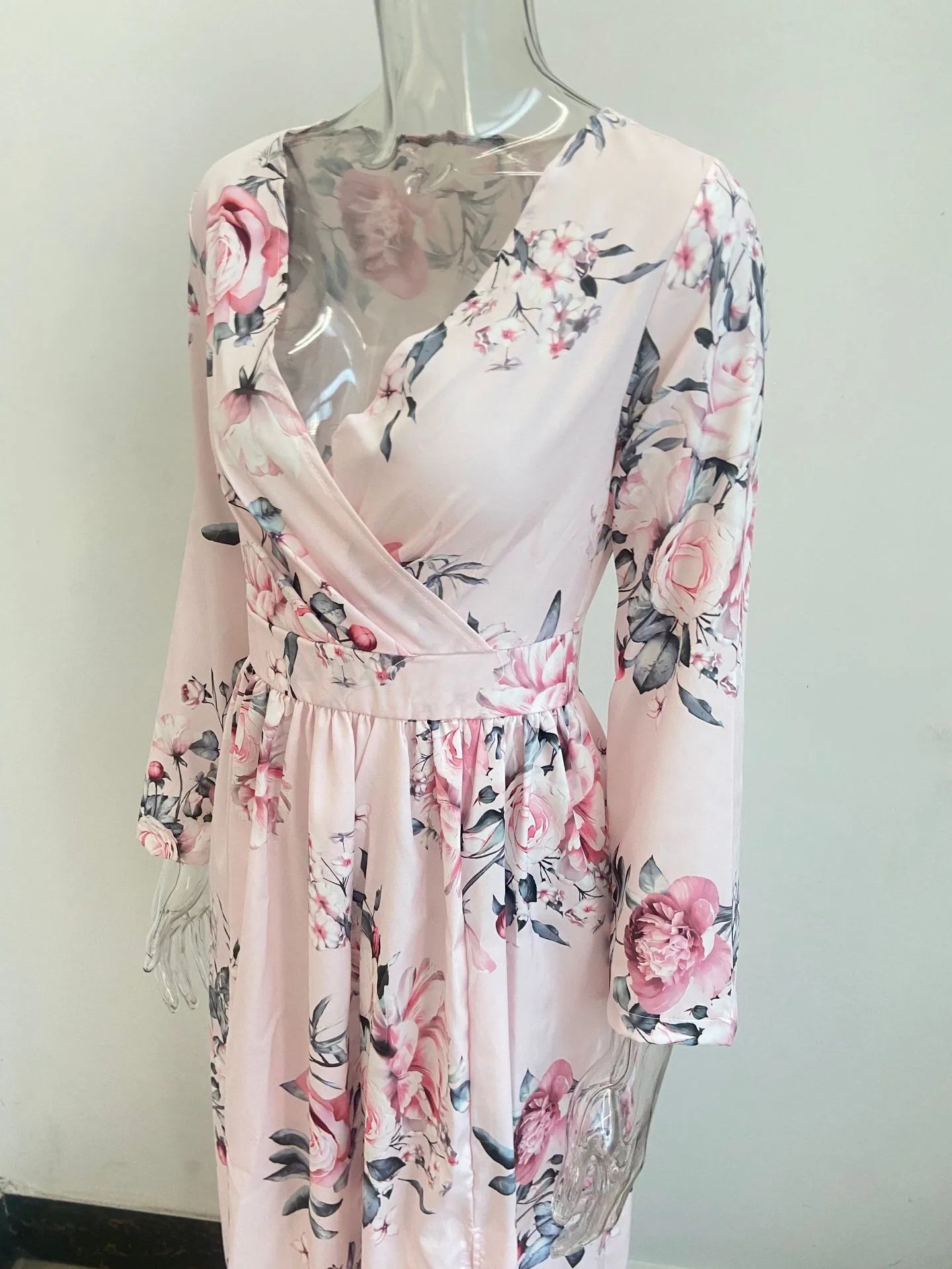 Amazon eBay Cross border 2024 Summer Chiffon Printed Long Dress V-neck Dress Long Sleeve Split Dress Women