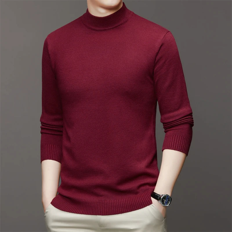 7 Colour Men's Half High Neck Long Sleeved Solid Color Sweater Soft, Warm and Comfortable Top with a Base