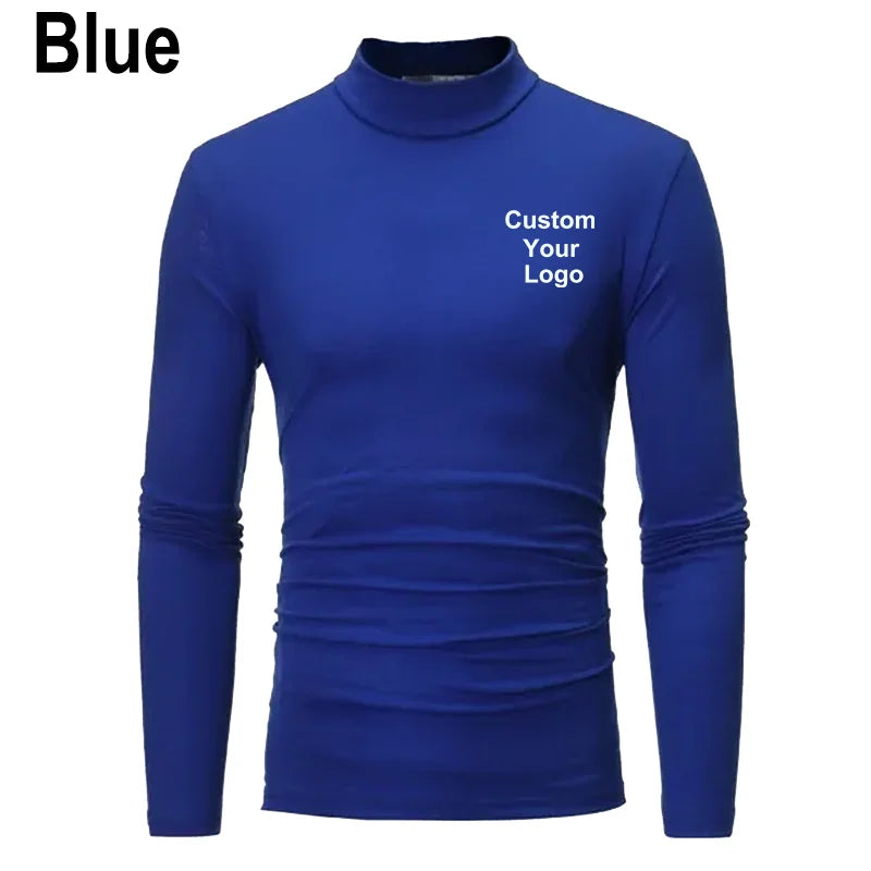 Men Fashion Custom Your Logo Outdoor Casual High Collar Long Sleeved T Shirt Mens Turtleneck Bottoming Shirt Men Warm Pullover