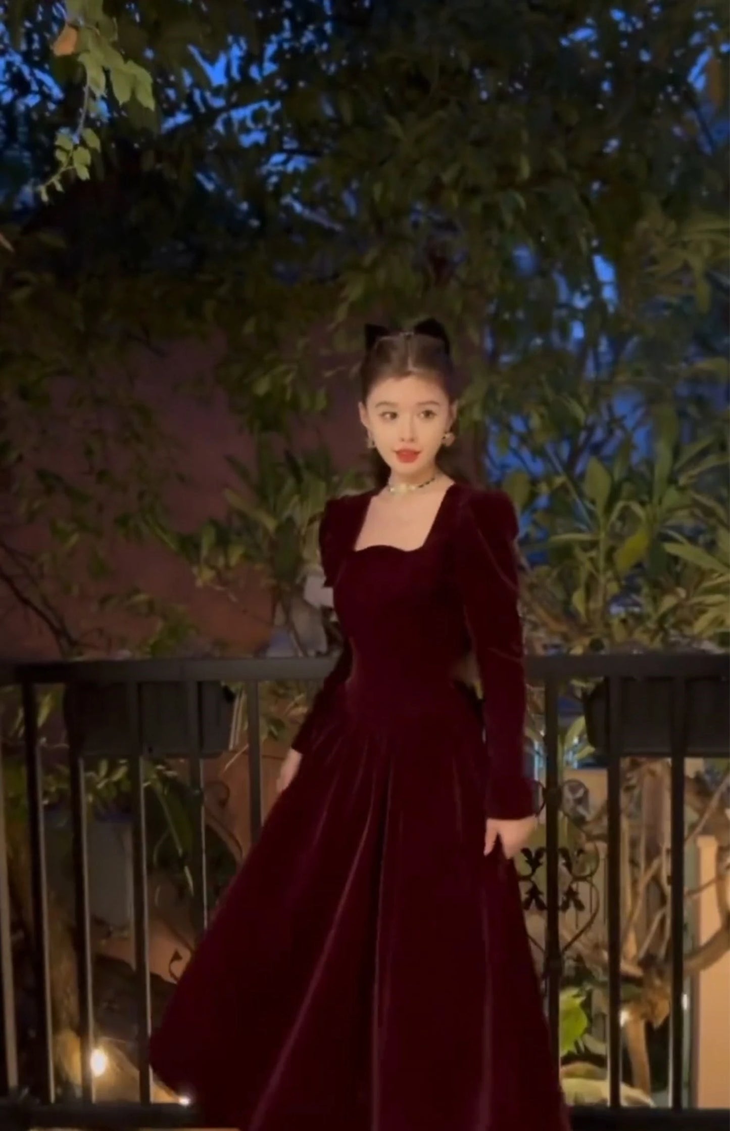 French Vintage Christmas Red Velvet Dress Square Collar Evening Party Prom Vestidos Women Elegant Autumn Winter Clothes