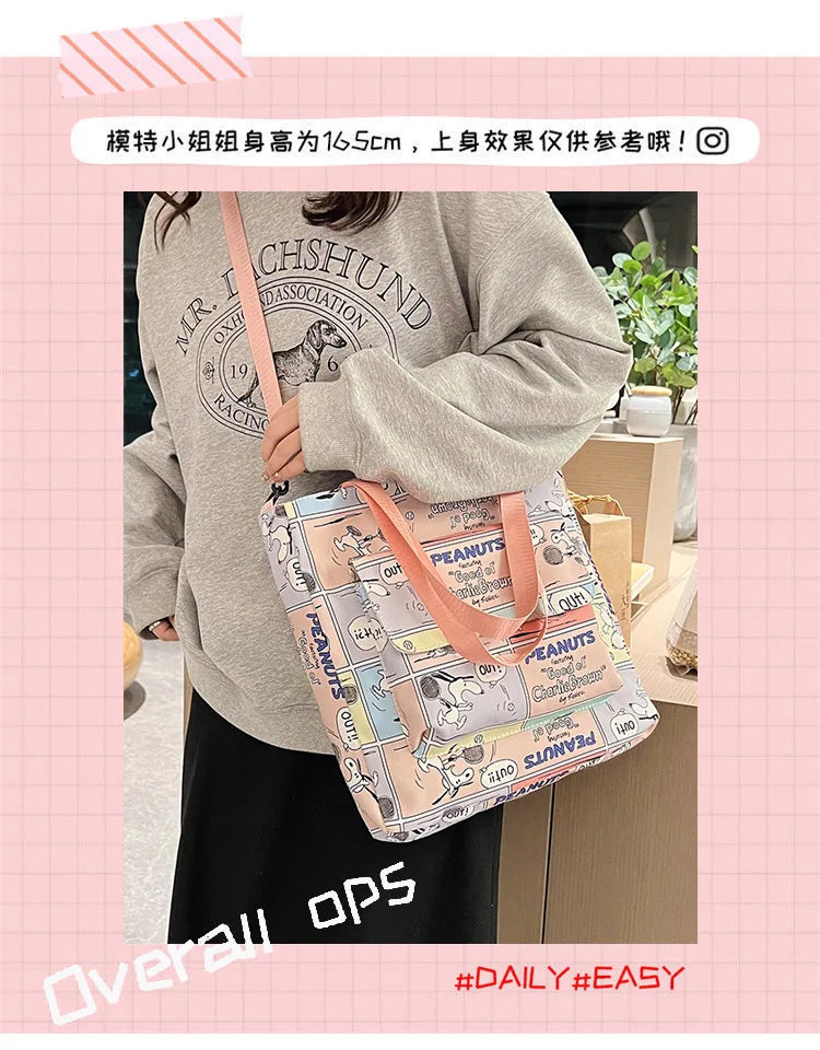 Snoopy Women Canvas Zipper Bag Preppy Style Student Tote Shoulder Messenger Bag Small Canvas Bag Satchel Travel Purse Handbag