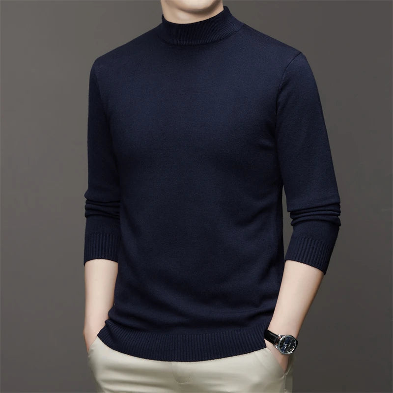 7 Colour Men's Half High Neck Long Sleeved Solid Color Sweater Soft, Warm and Comfortable Top with a Base