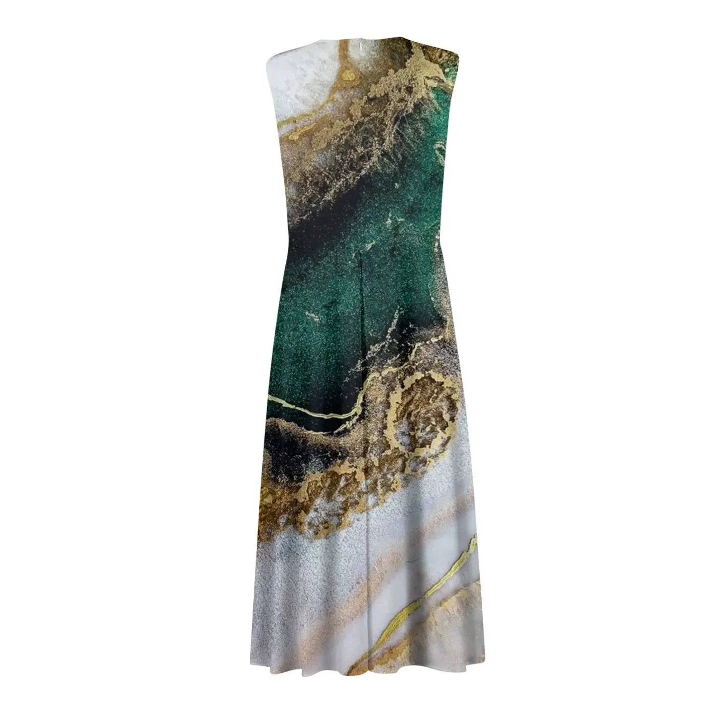 Fashion Print Elegant Temperament Long Dress Women Summer A-Line Sleeveless Party Dress 2023 Deep-V Commute Ladies Party Dress