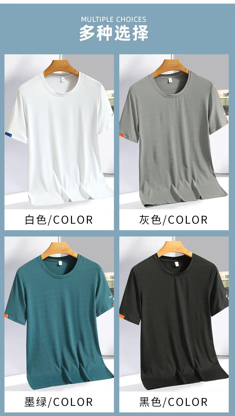 Fashion T-Shirts Men Summer Fast Dry Solid Basic Tshirts Male Tee Shirt Youth Good Quality Camping Top Clothing Plus Size M-5XL
