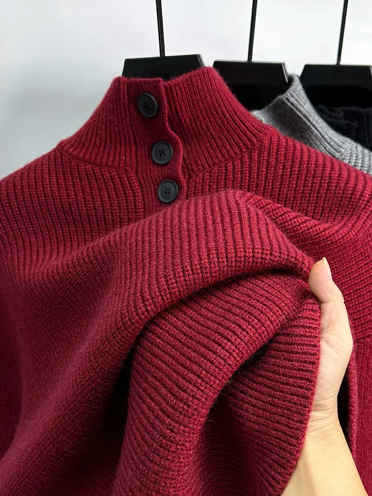 High end men's trendy jacquard knitted sweater 2023 autumn and winter new casual fashion thickened warm high collar pullover