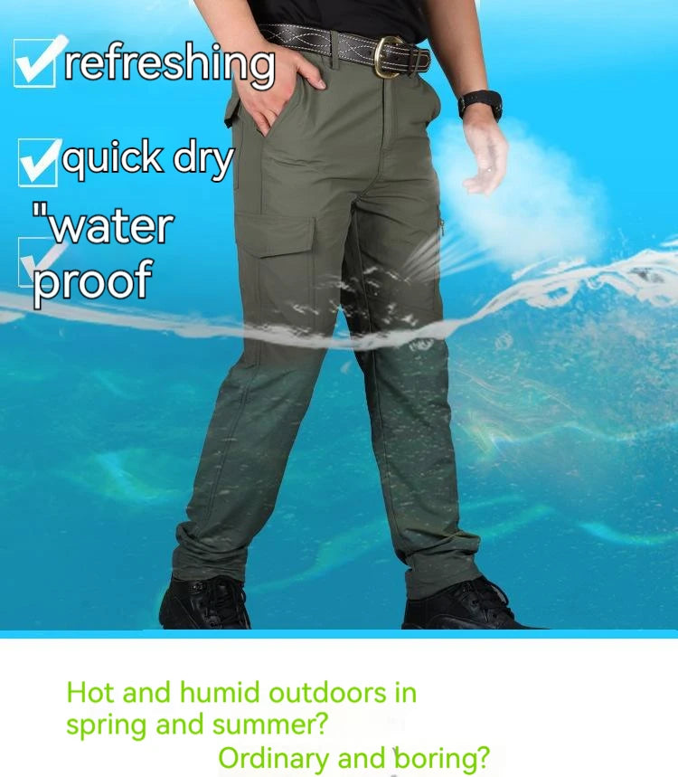 Men City Pants Cargo Trousers Multi-pocket Waterproof Wear-resistant Casual Training Overalls Fat Cargo Quick Dry Pants