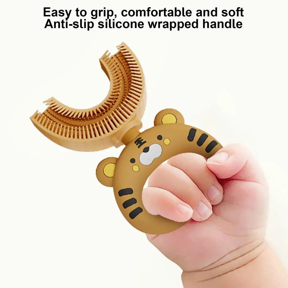 Silicone U Shaped Toothbrush U-Shaped Cartoon Tiger Design Toothbrush Soft Silicone Brush Head Extra Soft Toothbrush Training