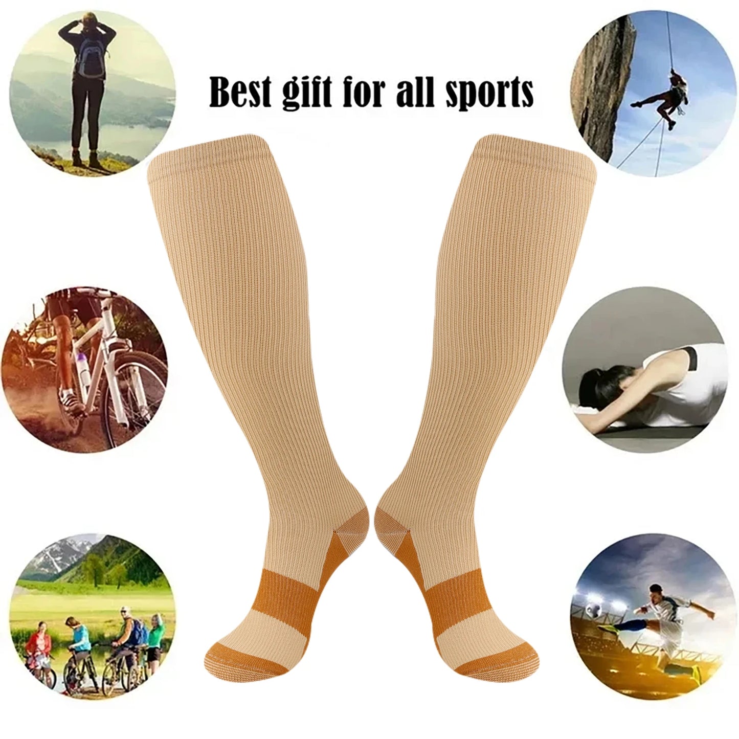 Long tube socks solid color sports pressure socks elastic socks copper compression socks on the soles outdoor cycling socks