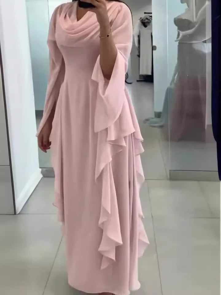 Pullover Dresses Puff Sleeve Spliced Pile Collar Dress Solid Loose Vestidos 2024 Ankle Length Casual Summer Slight Strech