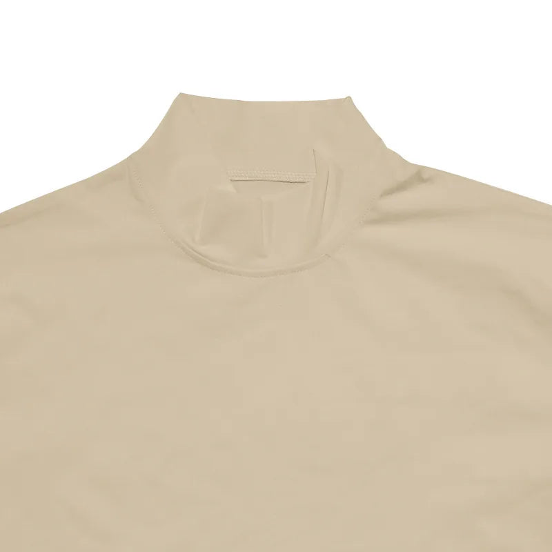 Cross-border Amazon 2024 summer solid color short-sleeved fashion bottoming shirt men's tight turtleneck T-shirt