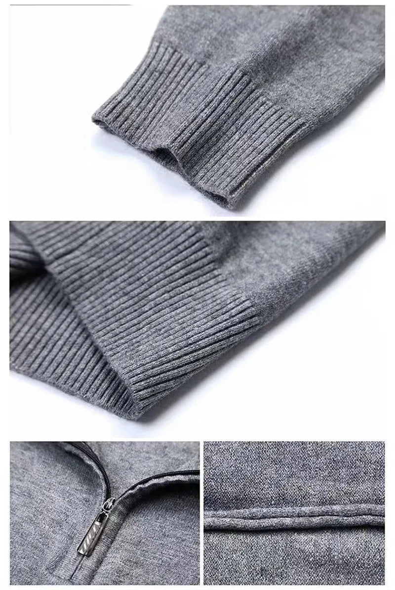 100% Ordos Cashmere Sweater Autumn Winter Men's Clothing Korean High-quality Half-High Zipper Pullover Business Casual Wool Blen