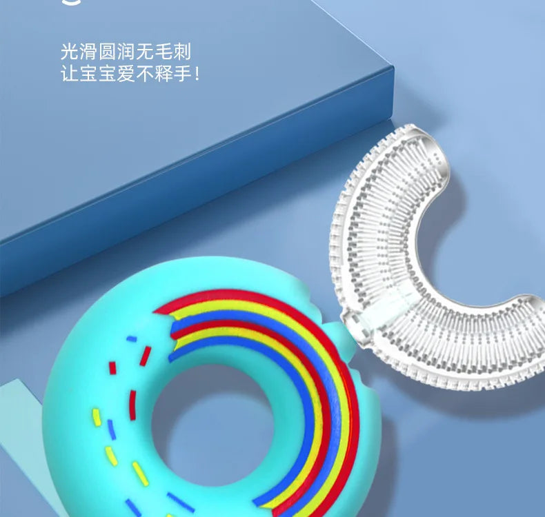 Children 360 Degree Doughnut Manual Toothbrush Kids Silicone U-shaped Tooth Brush Cartoon Gift For 2-6-12 Years Old