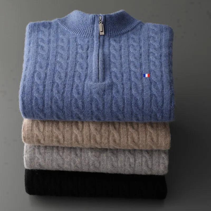 Men's Cashmere Blend Large Size Sweaters Autumn Winter Half High Neck Zipper Casual Knit Pullovers Men Long Sleeve Warm Jumper