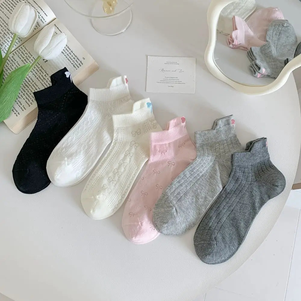 Summer Embroidery Bow Knot Short Socks Harajuku Cute Lolita Casual Funny Ankle Socks Spring Summer Breathable Female Tube Sock