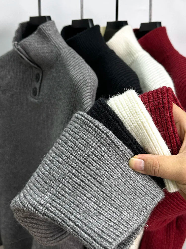 High end men's trendy jacquard knitted sweater 2023 autumn and winter new casual fashion thickened warm high collar pullover