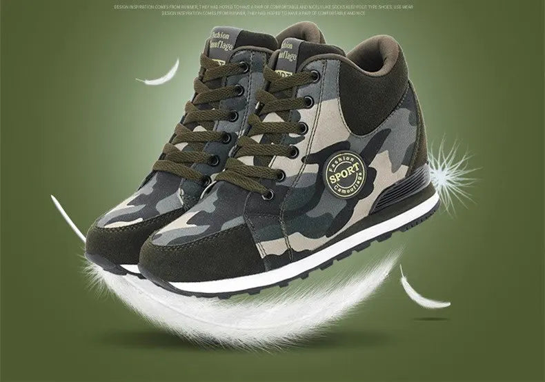 2022 Spring High Top Wedge Platform Sneakers Women Casual Shoes Hidden Heels Ladies Sneakers Camouflage Women Shoes Basket Femme