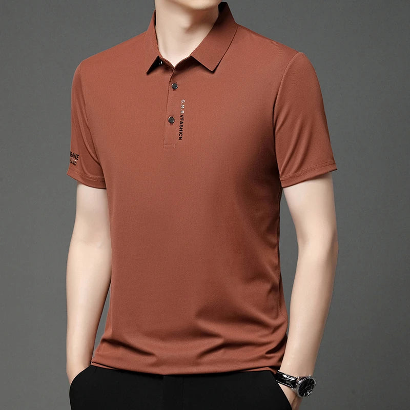 2024 Summer New Men's Business Casual Solid Color Short Sleeved POLO Shirt Comfortable and Cool Fashion T-shirt