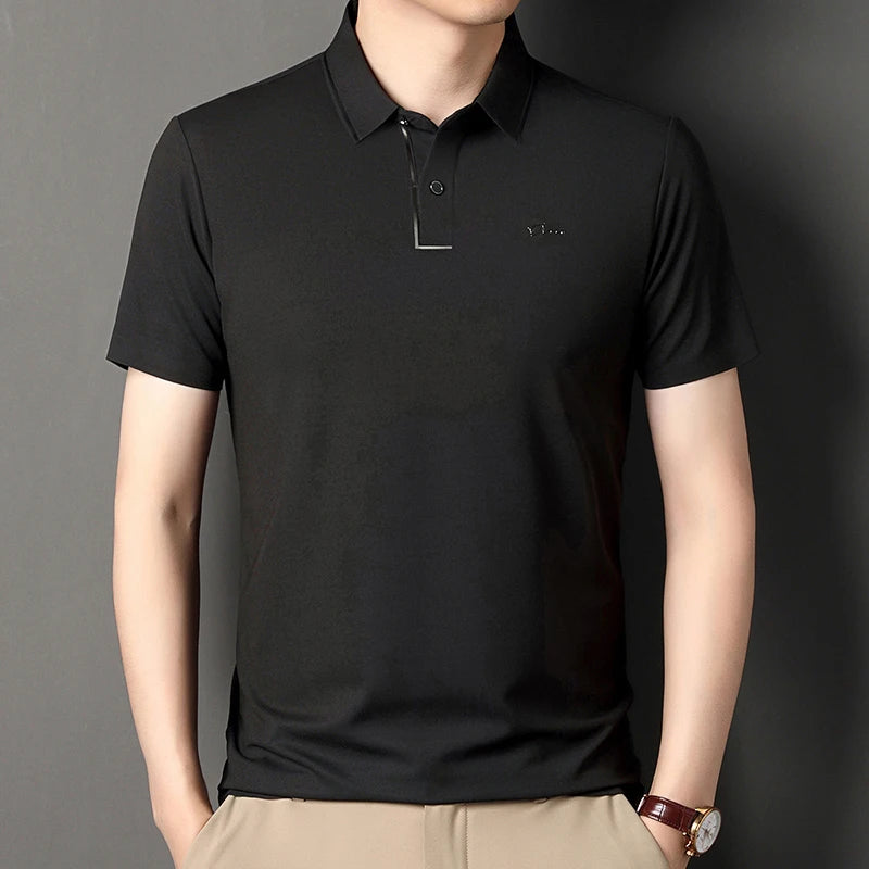 Handsome 2024 Summer Ice Silk Seamless Breathable Polo Shirt Men Short Sleeved Embroidery Casual Lapel T-shirt Men's Clothing