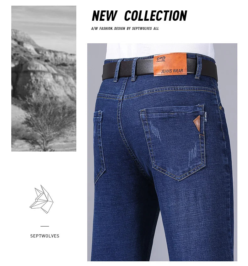 2024 New Men Classic Style Luxury Brand High-Quality Jeans Business Casual Stretch Slim Denim Pants Fashion Blue Black Trousers