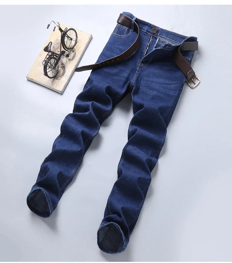 2024 NEW Classic Style Casual Stretch Slim Jean Pants Male Brand Denim Trousers Black Blue Men's Fashion Business Jeans