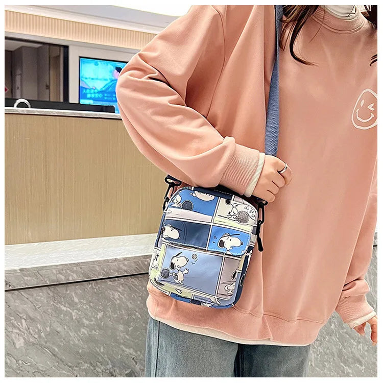 Snoopy Women Canvas Zipper Bag Preppy Style Student Tote Shoulder Messenger Bag Small Canvas Bag Satchel Travel Purse Handbag
