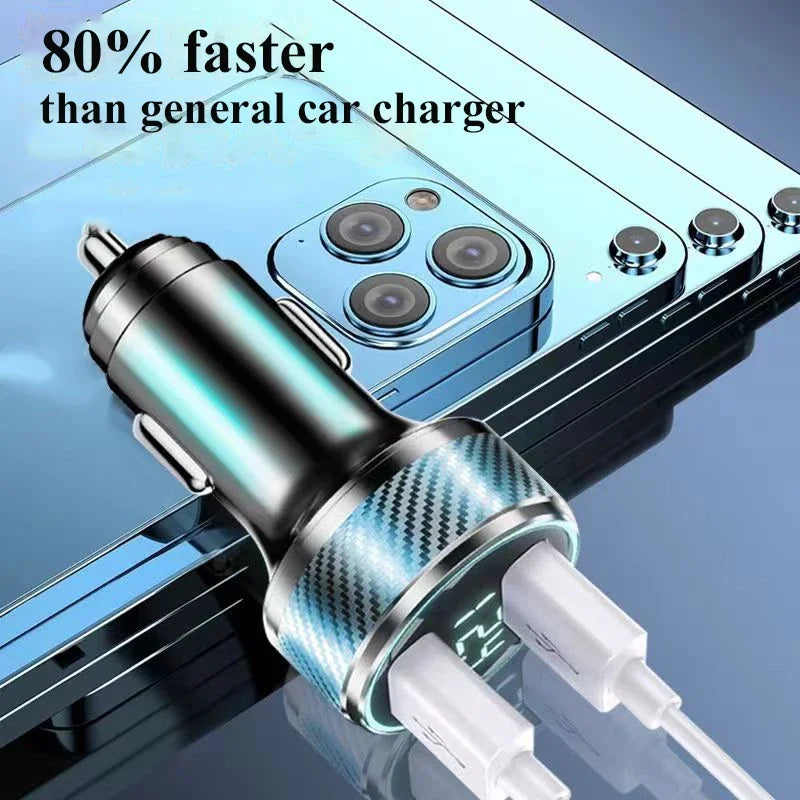 2 in 1 USB Car Charger Adapter 300W Super Fast Charge with Voltage Monitor for iPhone Samsung iPad Huawei Oneplus OPPO VIVO