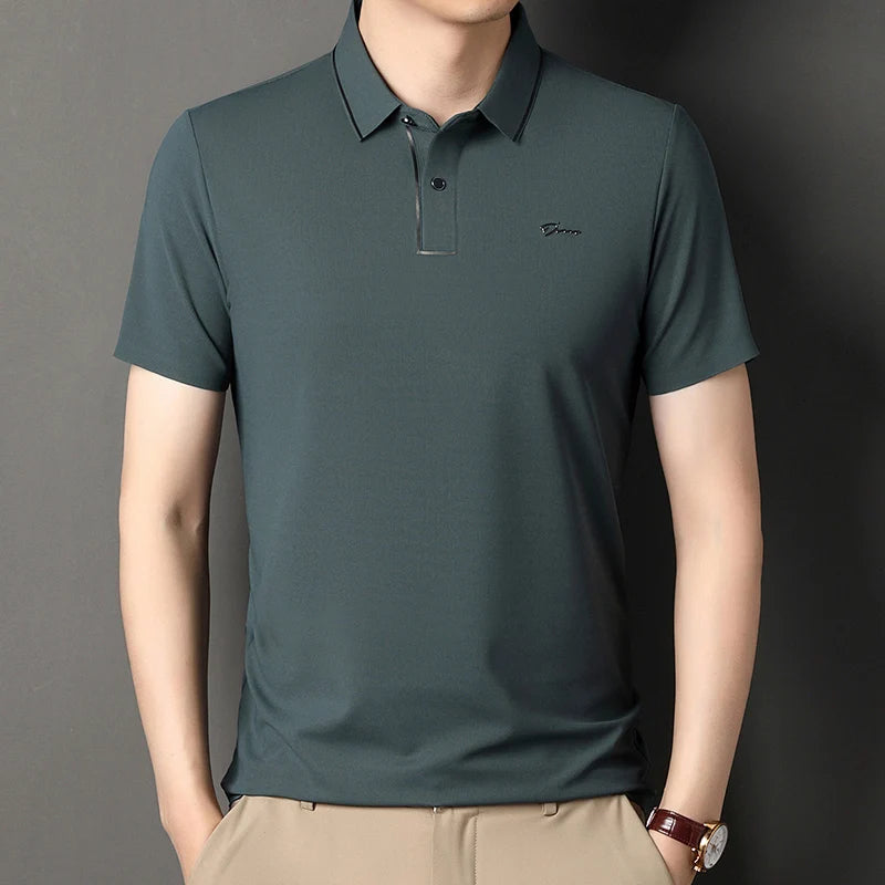 Handsome 2024 Summer Ice Silk Seamless Breathable Polo Shirt Men Short Sleeved Embroidery Casual Lapel T-shirt Men's Clothing