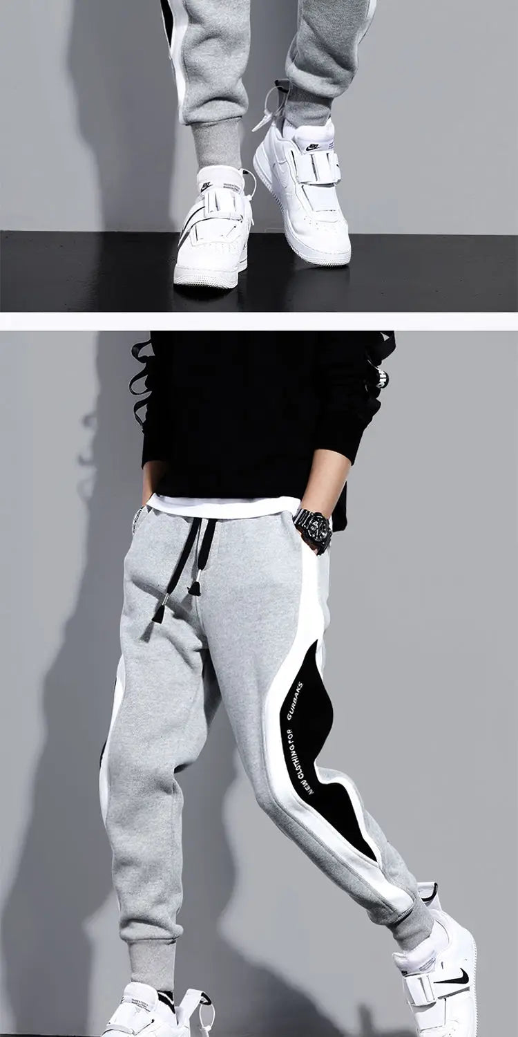 Autumn Men's Wide Loose Casual Pants Mens Patchwork Nine-point Sports Elastic Rope Breathable Tie-foot Trousers