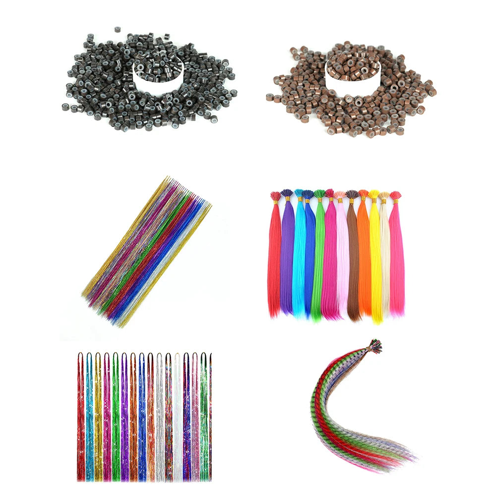Synthetic Colored I-Tip Feather Hair Extensions10-50Strands/Pack Women's High Temperature Fiber Wig Accessories Solid Color Hair