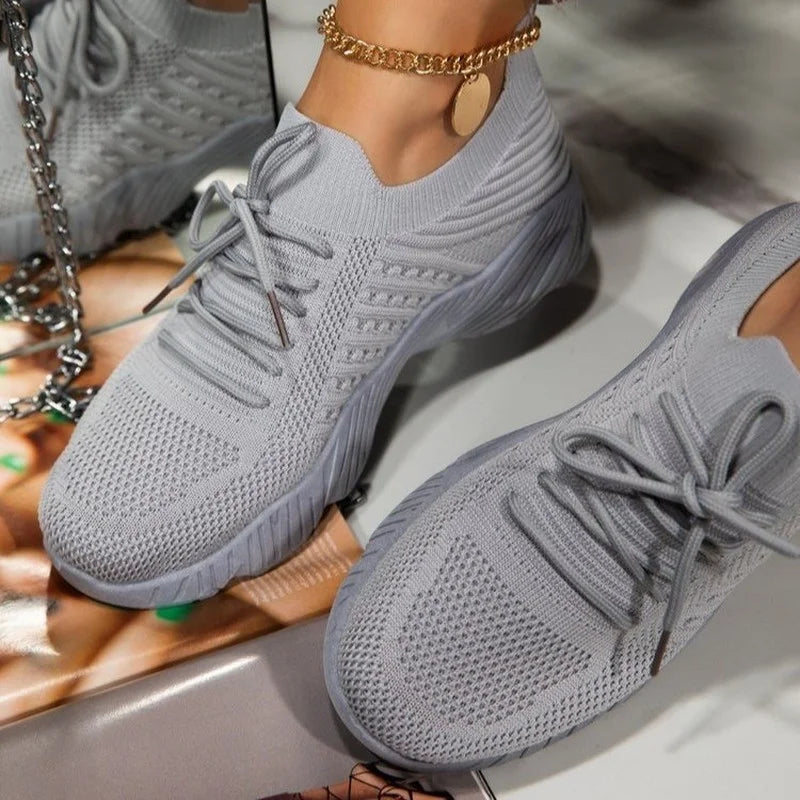 Women Sneakers Casual Shoes Comfortable Mesh Lace-Up Ladies Sport Shoes Wedges Chunky Women's Vulcanized Shoes Females Sneakers