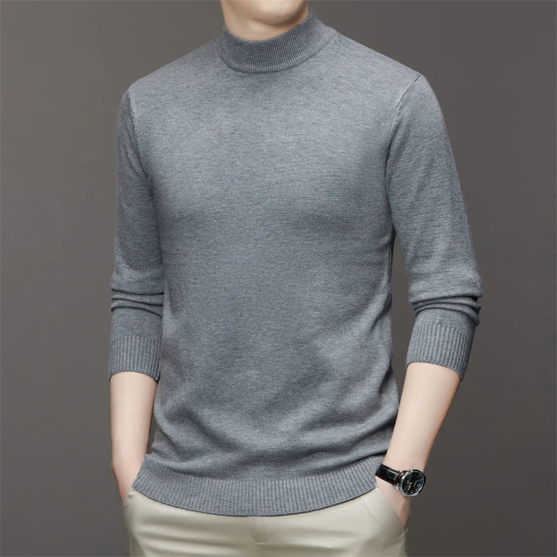7 Colour Men's Half High Neck Long Sleeved Solid Color Sweater Soft, Warm and Comfortable Top with a Base