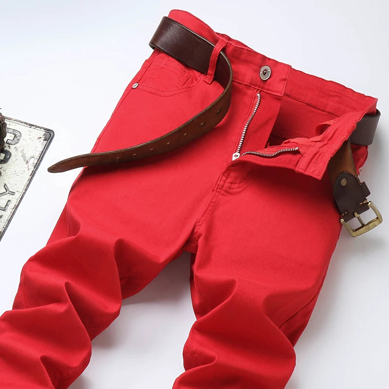Men High Quality Pink Red Yellow Jeans Fashion Casual Classic Style Slim Fit Soft Trousers Male Brand Advanced Stretch Pants