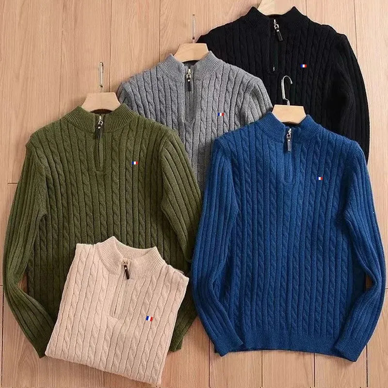 Men's Cashmere Blend Large Size Sweaters Autumn Winter Half High Neck Zipper Casual Knit Pullovers Men Long Sleeve Warm Jumper