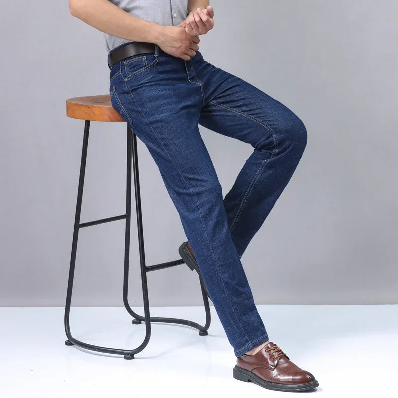 Casual Men Classic Business Jeans 2024 Summer Autumn Slim Stretch Denim Trousers Male High Quality Luxury Pants Brand Clothing