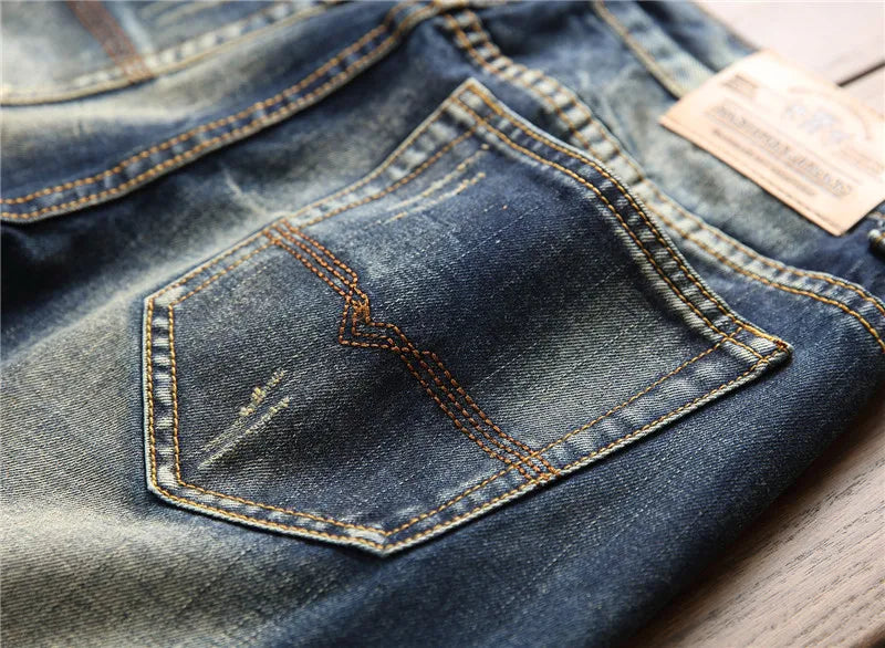 Denim Jeans Straight Scratches Fashion Men's Pants Luxury Vintag Hole Ruined Long Broken Fashion Regular Fit Large Size