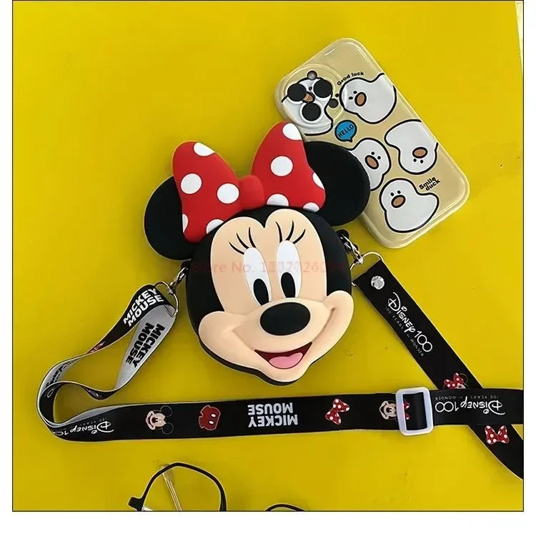 Original Disney Anime Kawaii Minnie Mickey Mouse Silicone One Shoulder Bag Leisure Fashion Zero Purse Birthday Gift For Girl