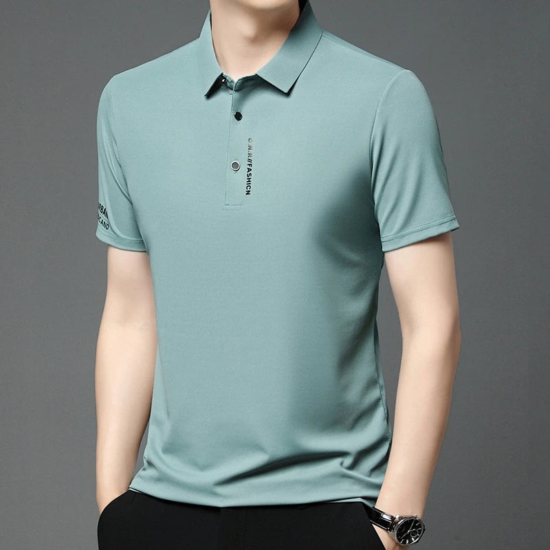 2024 Summer New Men's Business Casual Solid Color Short Sleeved POLO Shirt Comfortable and Cool Fashion T-shirt
