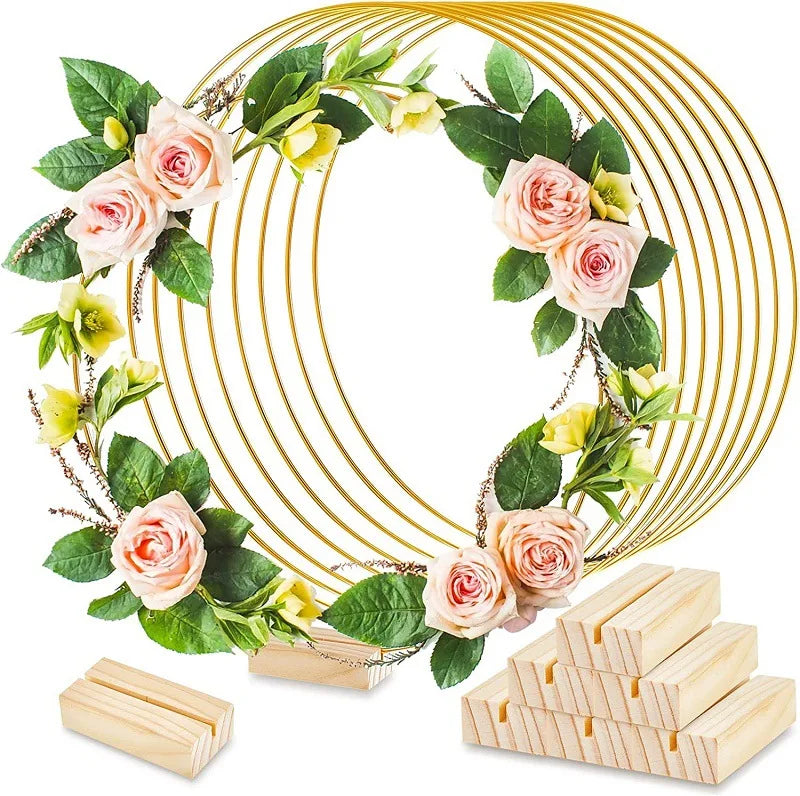 1pcs Gold Metal Flowers Hoop with Place Card Holder Wedding Table Centerpiece Decoration Christmas DIY Wreath Garland Decor