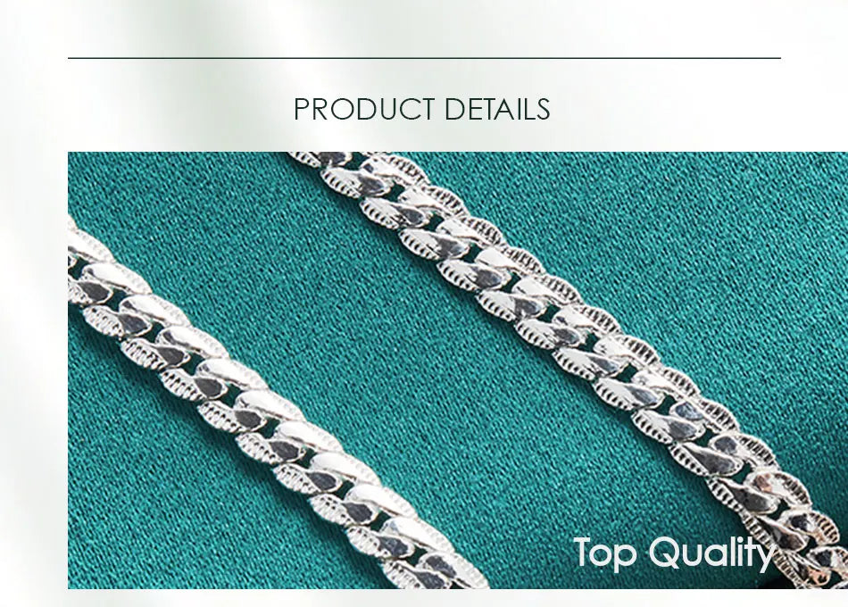 DOTEFFIL 925 Sterling Silver 6mm Side Chain 16/18/20/22/24 Inch Necklace For Women Man Fashion Wedding Engagement Jewelry Gifts
