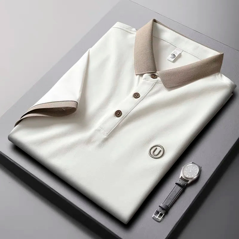 Light luxury fashion letter embroidery short sleeve POLO shirt men's summer New youth casual ice silk breathable golf T-shirt