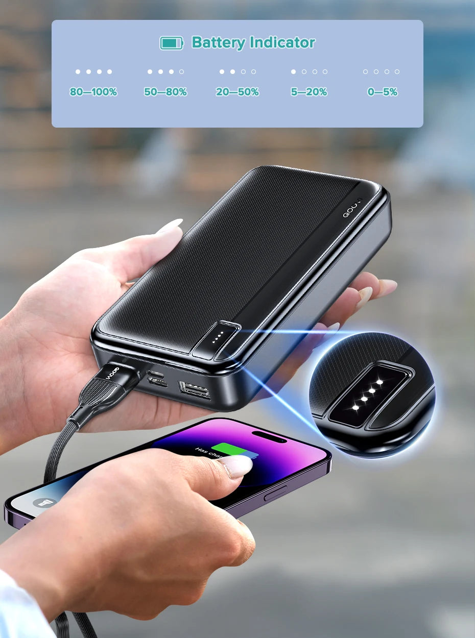 QOOVI 20000mAh Power Bank External Large Battery Capacity Portable Charger PowerBank Fast Charging For iPhone 15 Xiaomi Samsung