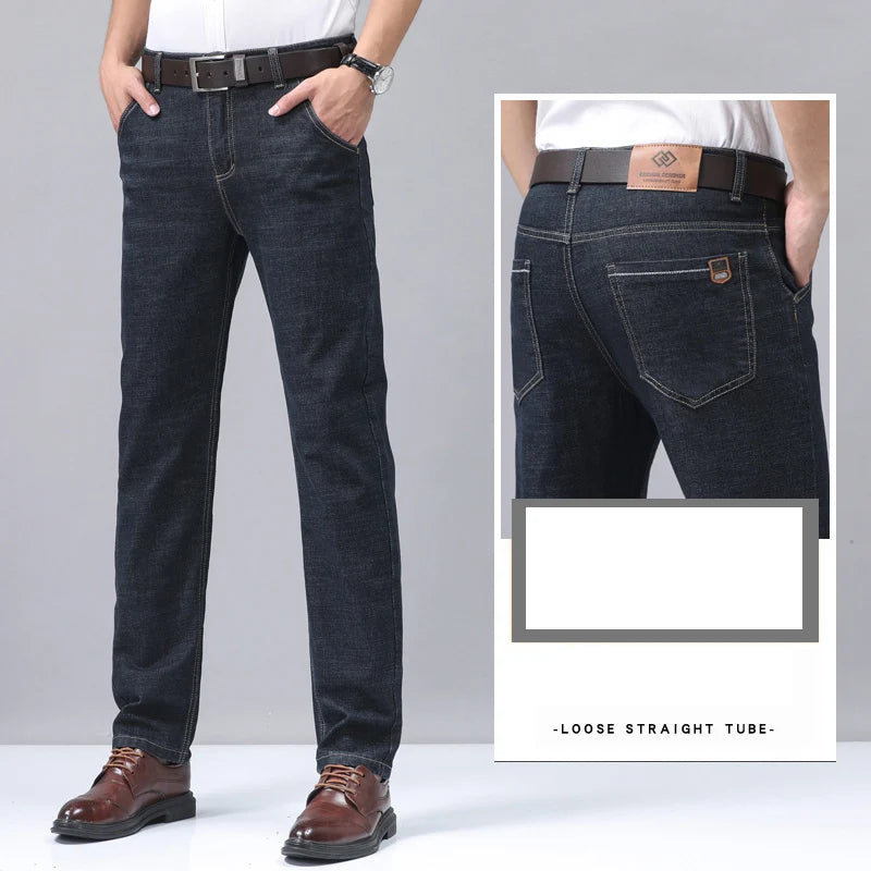 Casual Men Classic Business Jeans 2024 Summer Autumn Slim Stretch Denim Trousers Male High Quality Luxury Pants Brand Clothing