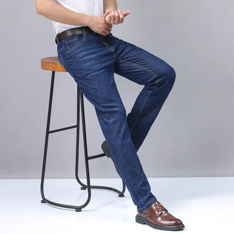 Casual Men Classic Business Jeans 2024 Summer Autumn Slim Stretch Denim Trousers Male High Quality Luxury Pants Brand Clothing