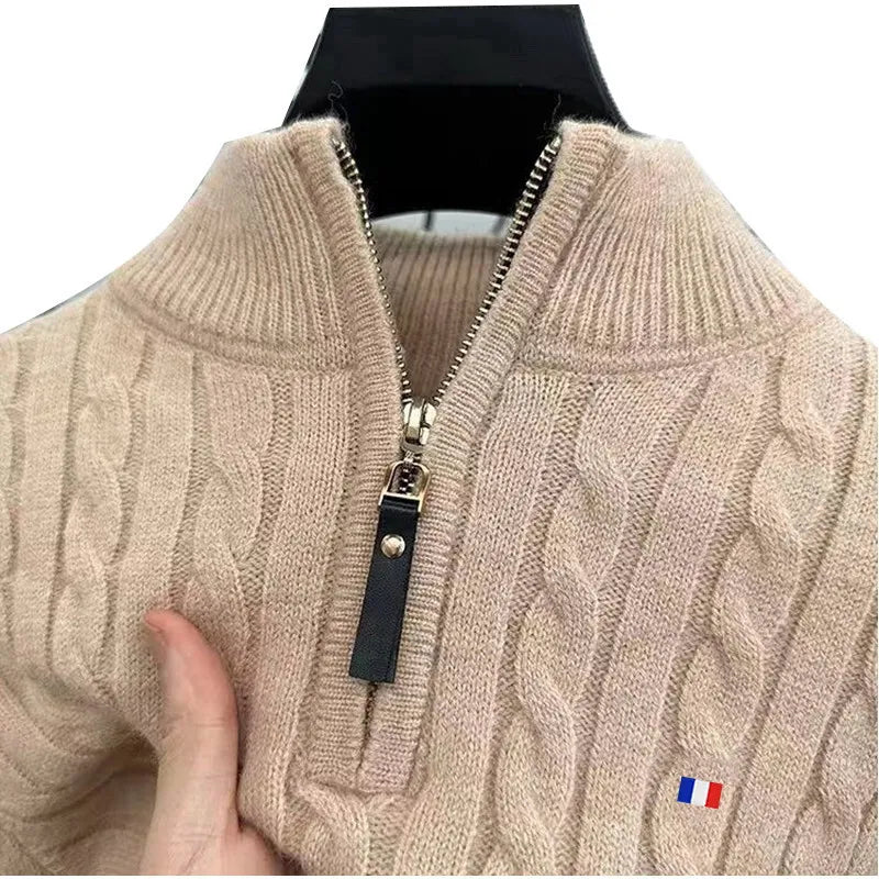 Men's Cashmere Blend Large Size Sweaters Autumn Winter Half High Neck Zipper Casual Knit Pullovers Men Long Sleeve Warm Jumper
