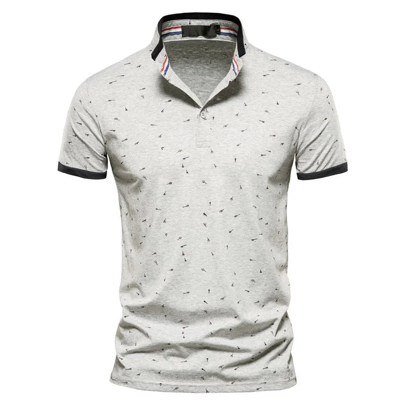 AIOPESON Casual Printed Polo Shirts Men Slim Fit Stand Collar Cotton Men's T-Shirt New Summer High Quality Classic Men Clothing