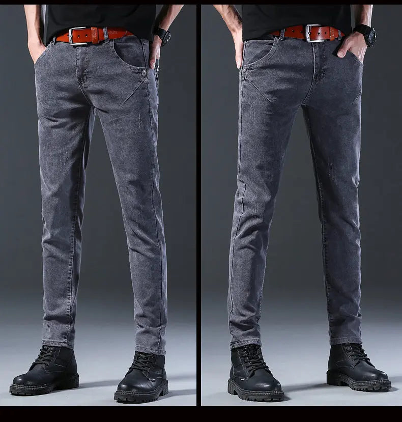 2024 New Fashion Jeans Men Korean Style Straight Grey Middle Waist Pants Male Casual Denim Trousers