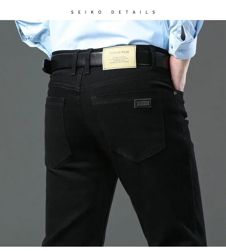 Large Size 42 44 Autumn 98% Cotton Men's Stretch Slim Jeans ArmyGreen Soft Comfortable Casual Straight Denim Pants Trousers