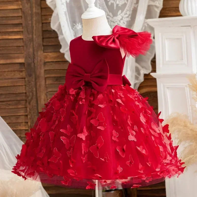 Toddler Baby Girl Dress Newborn Infant Baptism Birthday Dress Butterfly Tutu Princess Dress Baby Girls Wedding Party Gown 1-5Yrs
