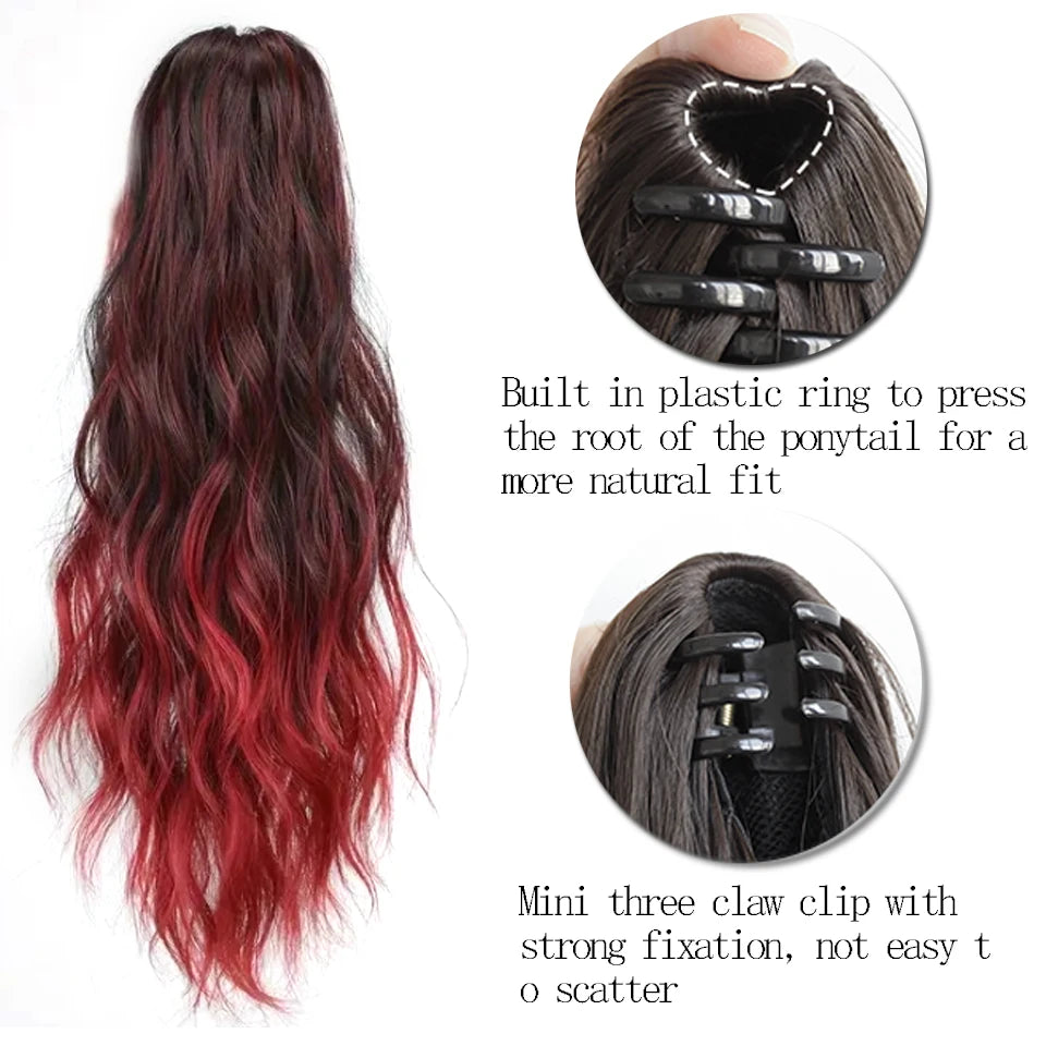 XIYUE Wig Synthetic Multicolor Horsetail Extensions Very Long And Fluffy Wavy Heat Resistant For Women Curling Pieces